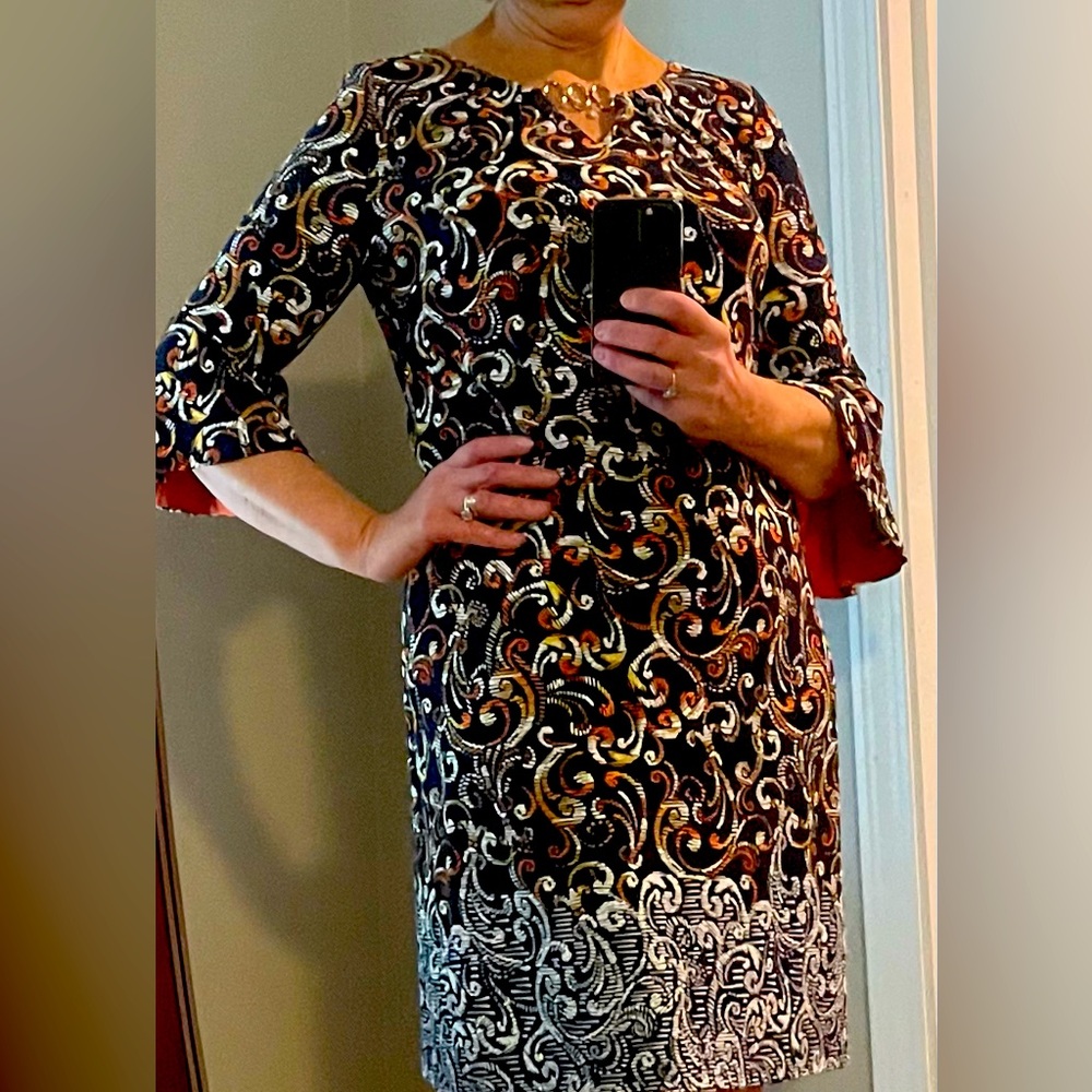 Leslie Fay dress with gold neckline accent